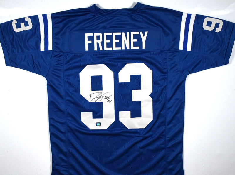 Dwight Freeney Autographed Blue Custom Jersey with HOF Inscription