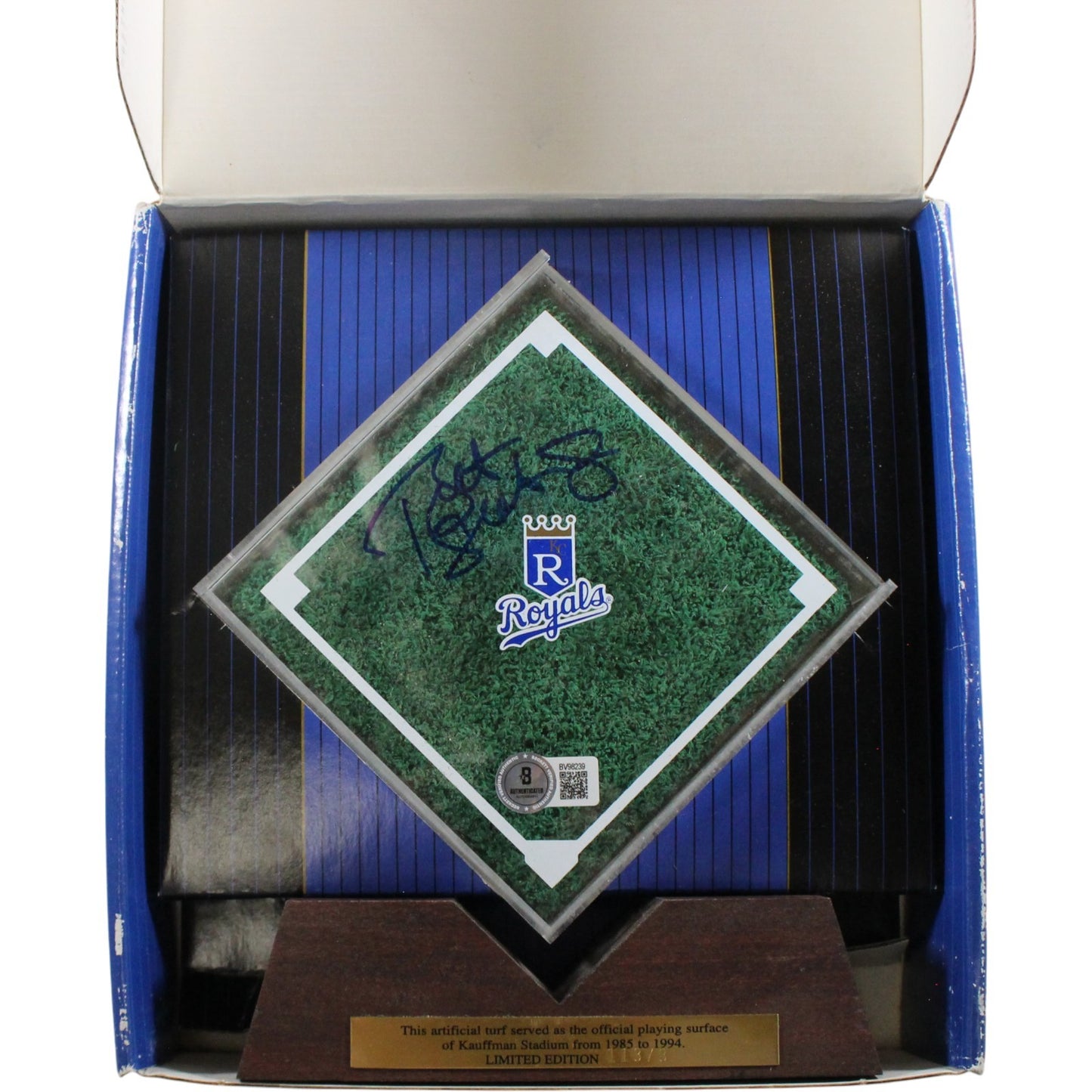 Bret Saberhagen Signed Kansas City Royals Kauffman Stadium Turf Display