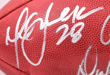 Marshall Faulk, Kurt Warner & Dick Vermeil Signed Wilson Duke Football