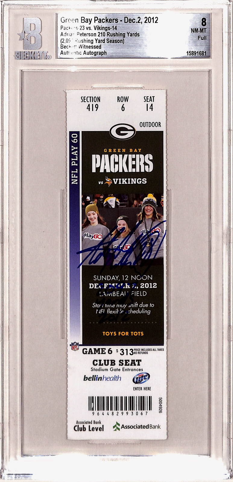 Adrian Peterson Signed Minnesota Vikings Slabbed Ticket Stub BAS