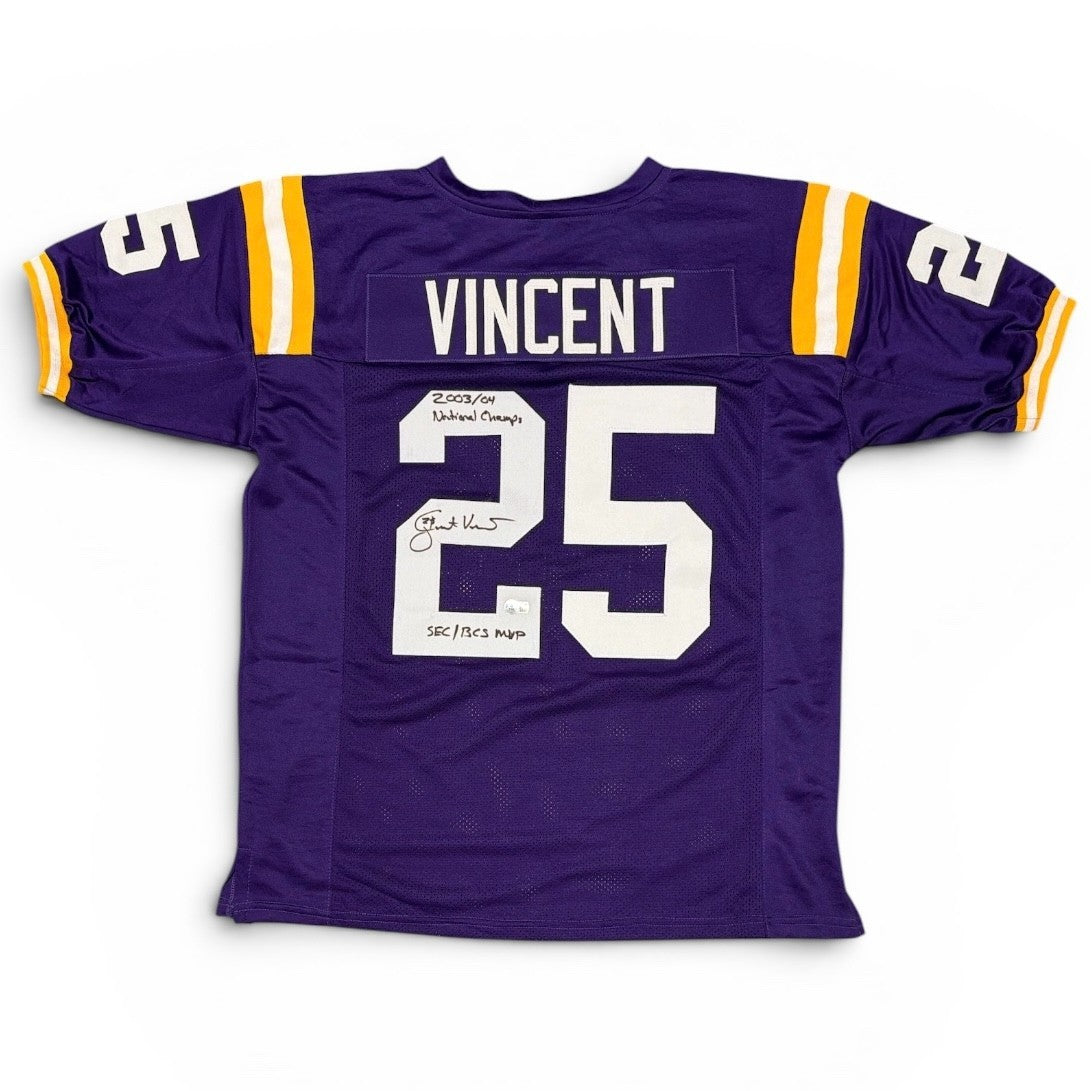 Justin Vincent Autographed LSU Tigers Custom Jersey with Inscriptions