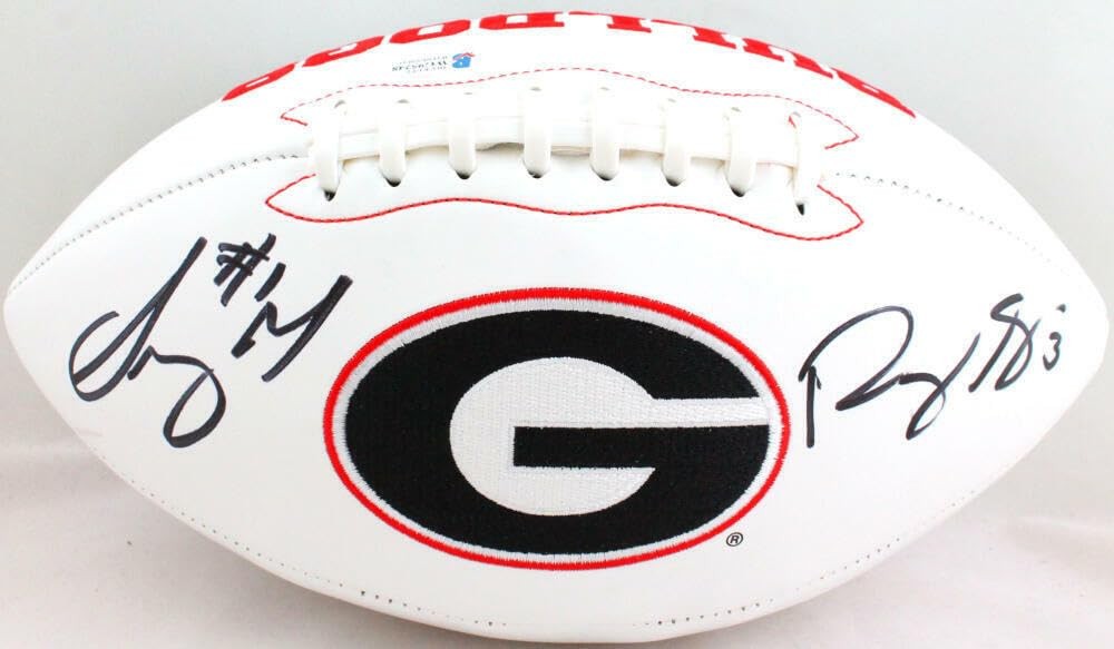 Roquan Smith & Sony Michel Signed Georgia Bulldogs Logo Football