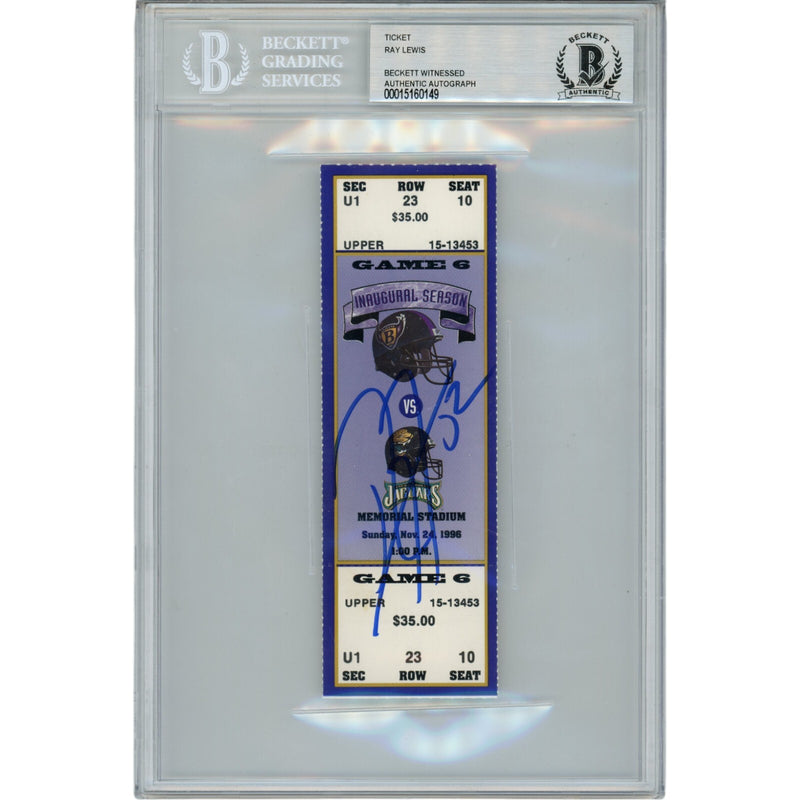 Ray Lewis Autographed Baltimore Ravens 11/24/96 Full Ticket Stub (BAS)