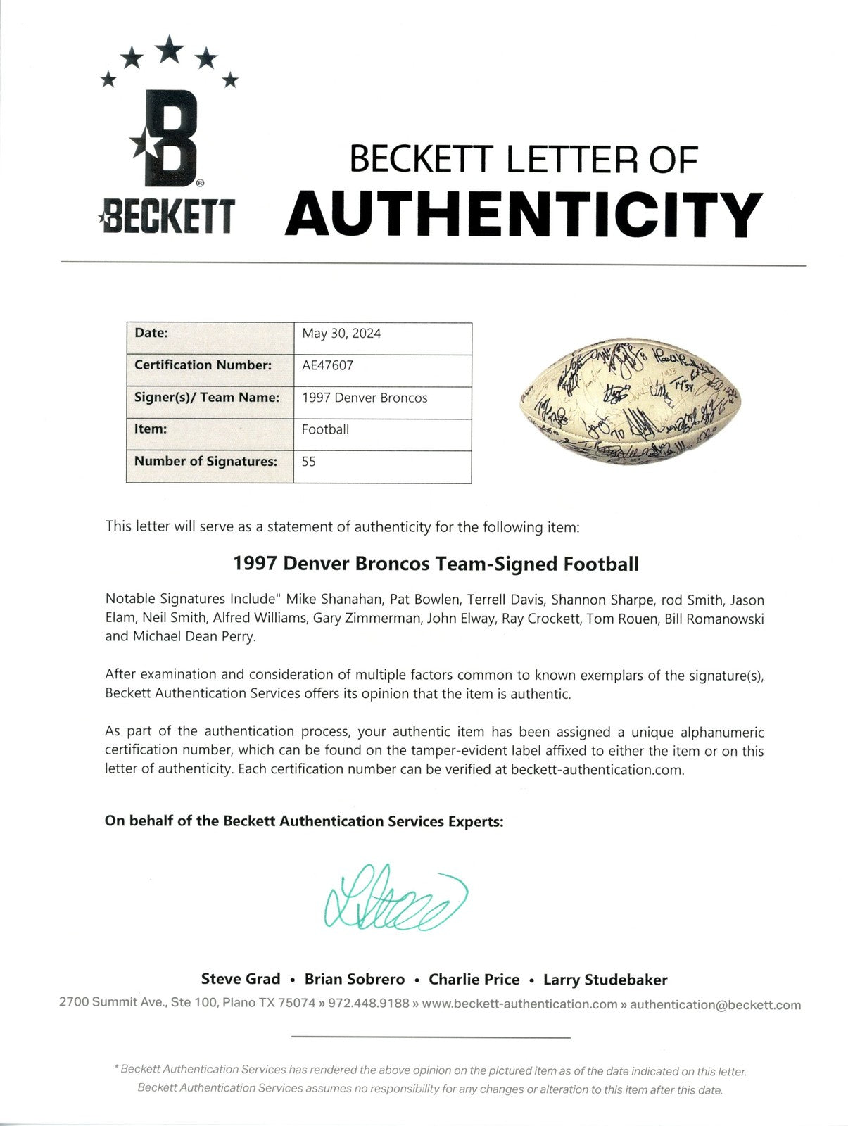John Elway & 1997 Denver Broncos Multi-Signed Football (55 Sigs)