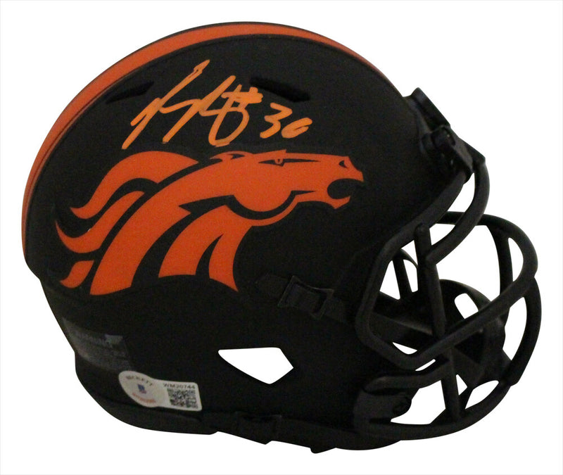 Phillip Lindsay Denver Broncos Autographed Eclipse Mini Helmet (BAS)