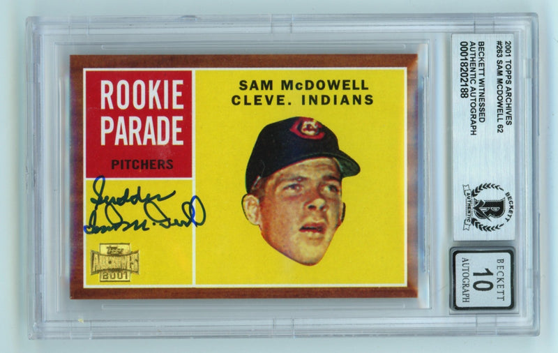 Sam McDowell Signed 2001 Topps Archives Card Inscribed "Sudden" BGS 10 Auto