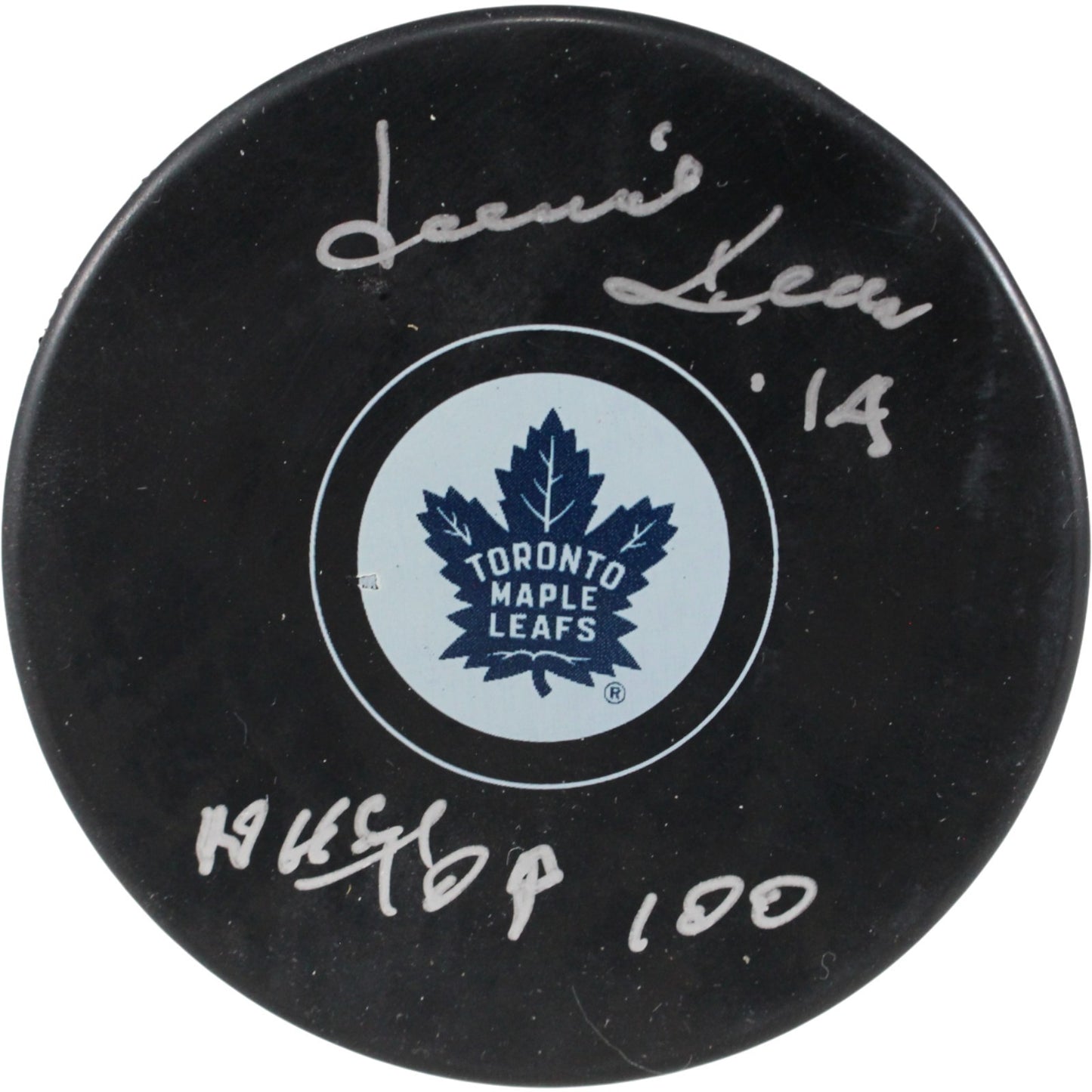 Dave Keon Autographed Toronto Maple Leafs Logo Puck (NHL Top 100 Inscription)