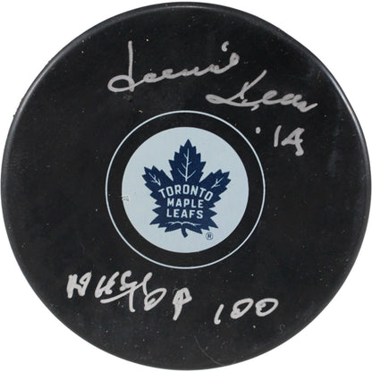 Dave Keon Autographed Toronto Maple Leafs Logo Puck (NHL Top 100 Inscription)