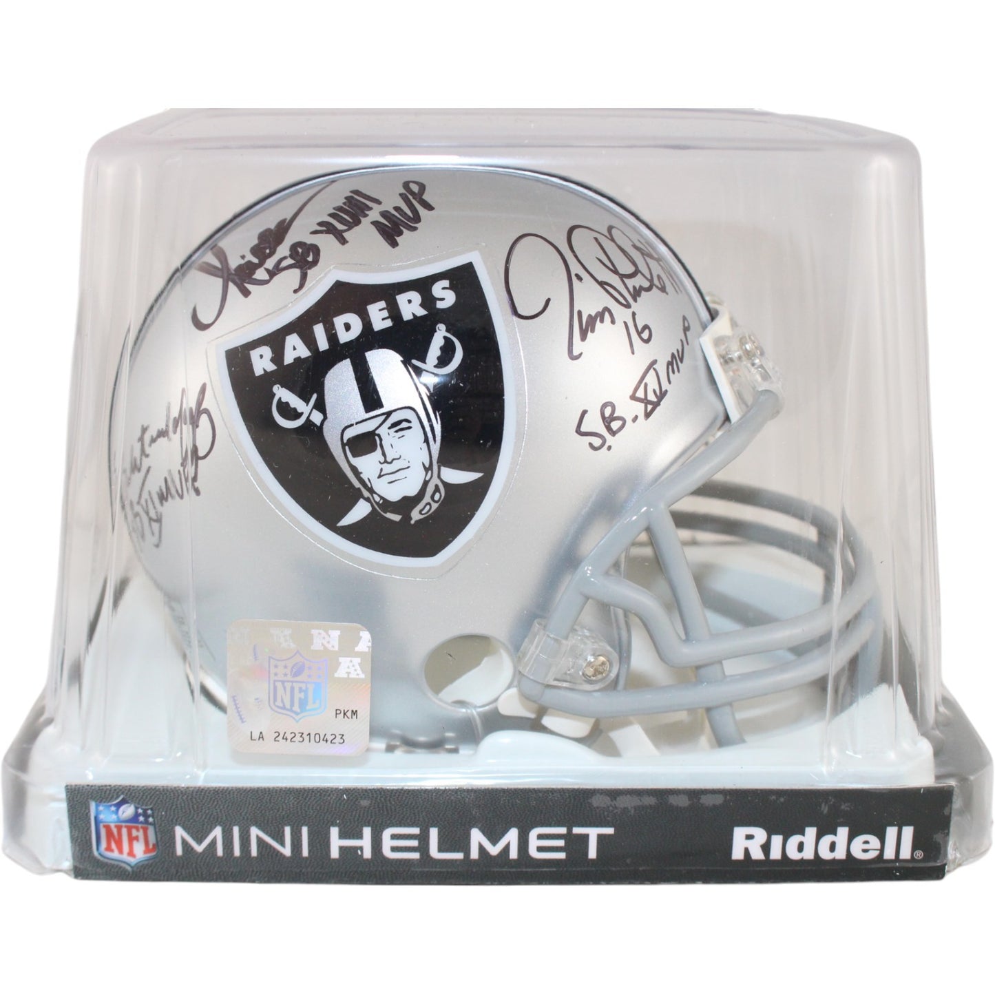 Fred Biletnikoff, Jim Plunkett & Marcus Allen Signed Raiders Mini Helmet