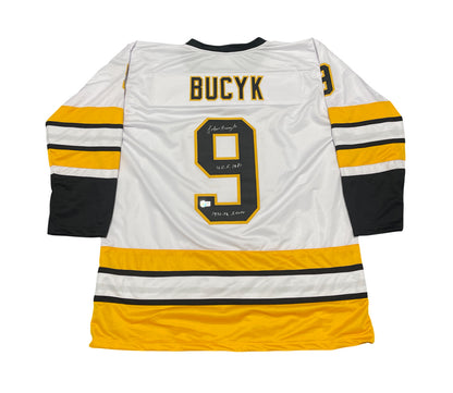 Johnny Bucyk Signed Boston Bruins Custom Jersey HOF & SC Inscriptions (BAS)