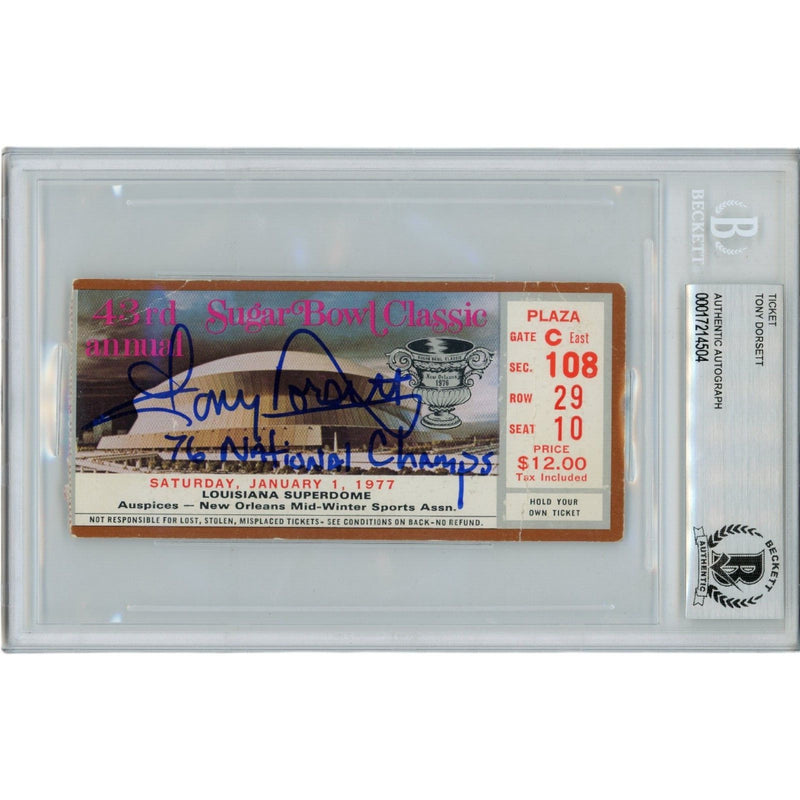 Tony Dorsett Signed Pittsburgh Panthers 1976 Ticket Stub "1976 Heisman" BAS