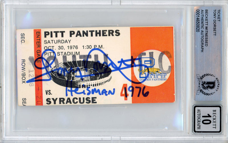 Tony Dorsett Signed Pittsburgh Panthers Ticket Stub 1976 Syracuse BAS Slab