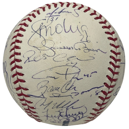 2008 New York Yankees Team Signed Final Season Logo Baseball JSA LOA