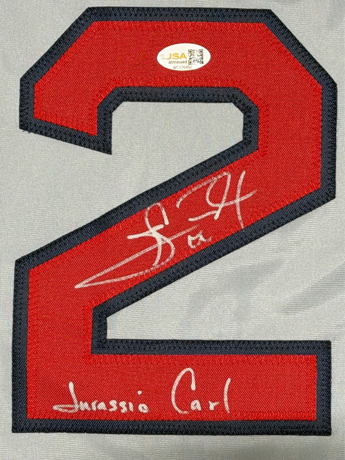 Carl Everett Signed Boston Red Sox Custom Jersey "Jurassic Carl" JSA