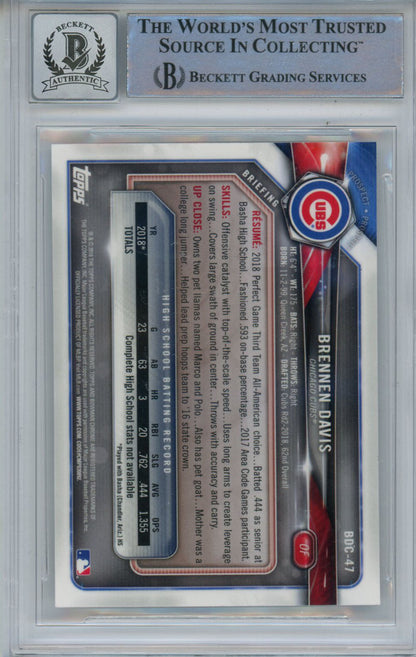 Brennen Davis Signed 2018 Bowman Chrome Draft Card - Beckett Slabbed