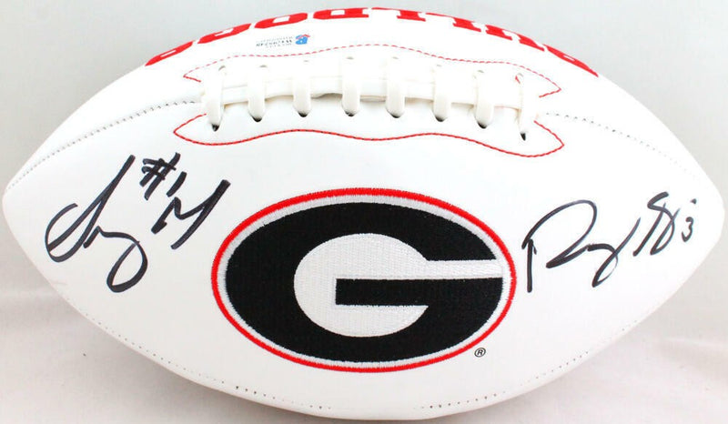 Roquan Smith & Sony Michel Signed Georgia Bulldogs Logo Football