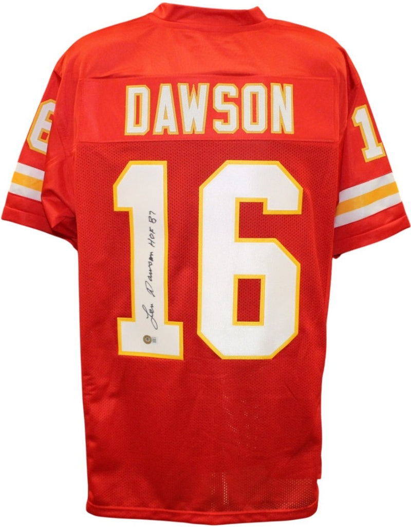 Len Dawson Autographed Red Kansas City Style Jersey