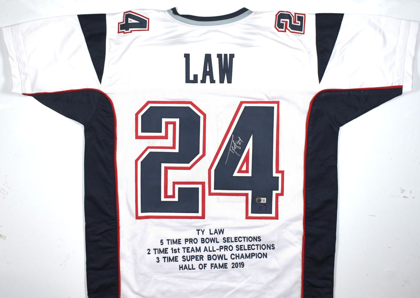 Ty Law Autographed White Custom Football Stat Jersey