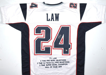 Ty Law Autographed White Custom Football Stat Jersey