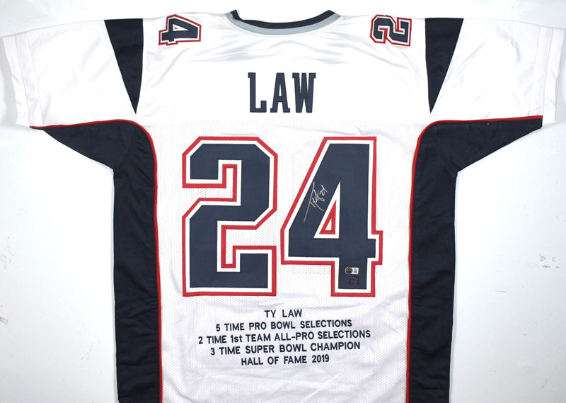 Ty Law Autographed White Custom Football Stat Jersey