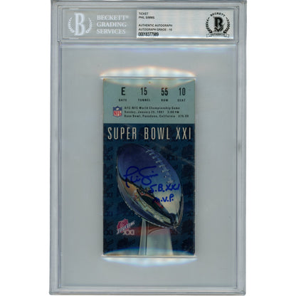 Phil Simms Autographed New York Giants Super Bowl XXI Ticket Stub SB MVP
