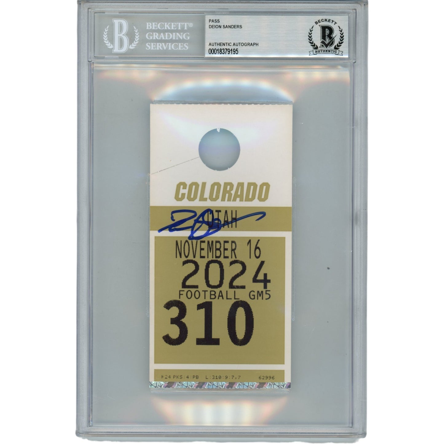 Deion Sanders Autographed Colorado Buffaloes Slabbed Parking Pass (BAS)