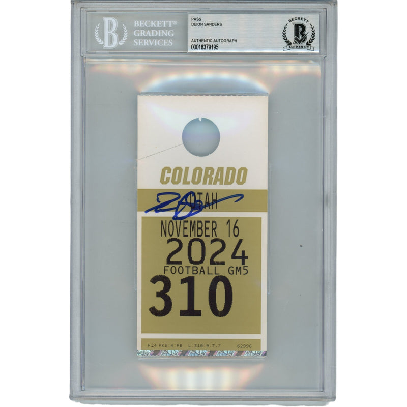 Deion Sanders Autographed Colorado Buffaloes Slabbed Parking Pass (BAS)