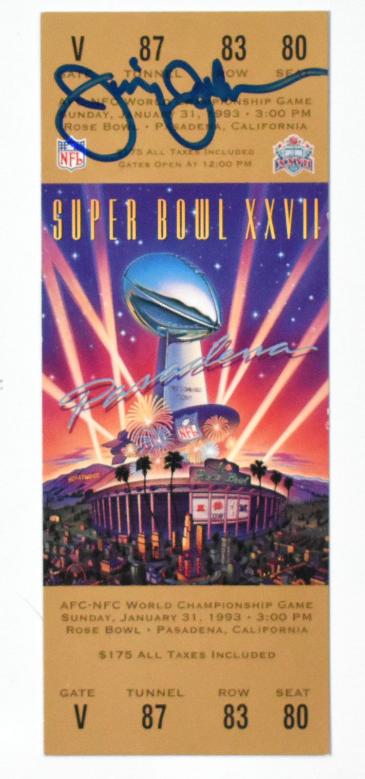 Jimmy Johnson Autographed Dallas Cowboys Replica Super Bowl XXVII Ticket