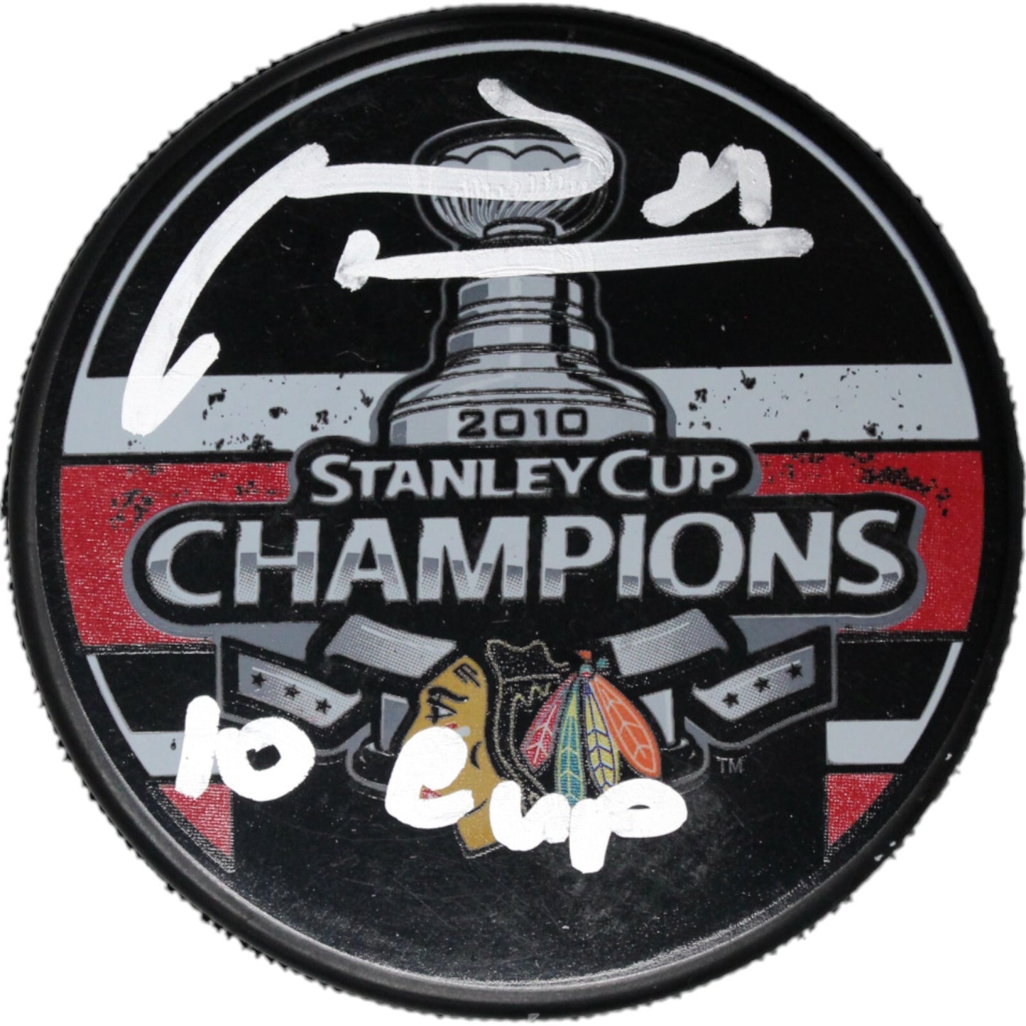 Marian Hossa Chicago Blackhawks Autographed Hockey Puck with "10 Cup" Inscription