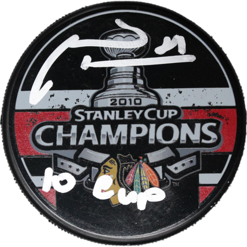 Marian Hossa Chicago Blackhawks Autographed Hockey Puck with "10 Cup" Inscription