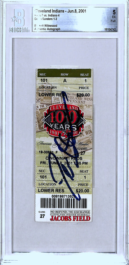 Deion Sanders Signed Cincinnati Reds Ticket Stub Last MLB Hit BAS Slab