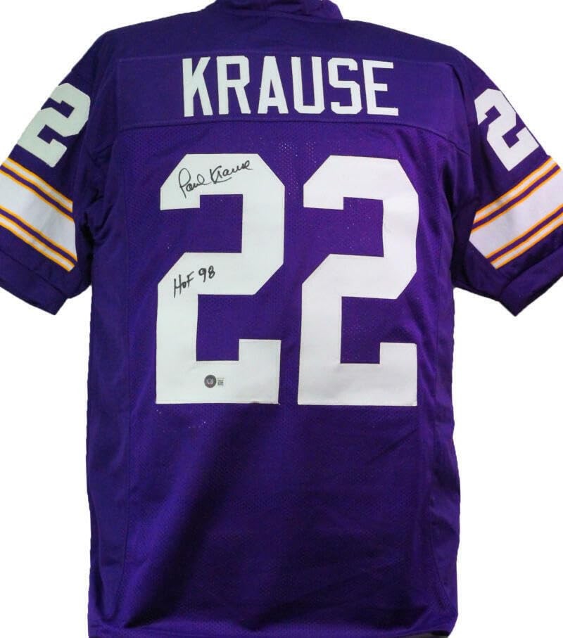 Paul Krause Signed Minnesota Vikings Custom Purple Jersey (HOF Inscription)