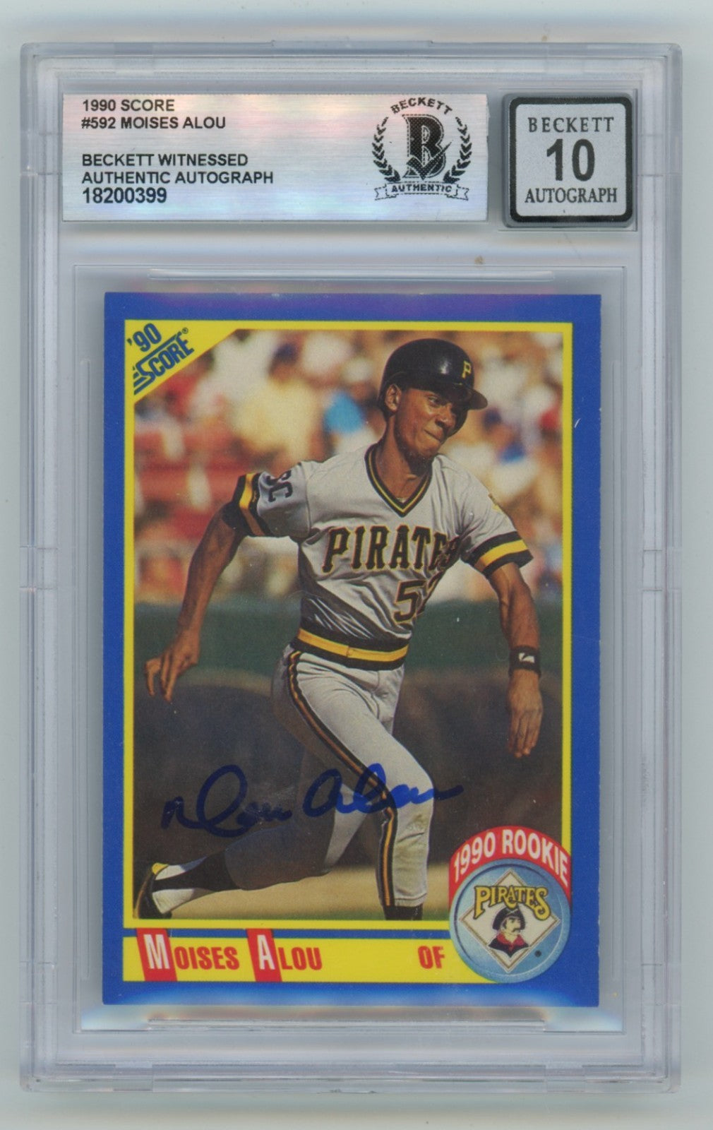 Moises Alou Signed 1990 Score #592 Rookie Card Beckett 10 Auto