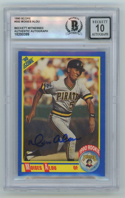 Moises Alou Signed 1990 Score #592 Rookie Card Beckett 10 Auto