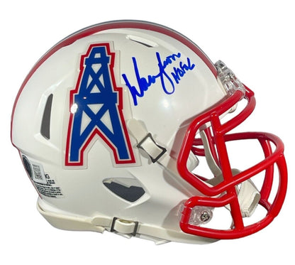 Warren Moon Signed Houston Oilers Throwback Mini Helmet HOF 06 BAS COA