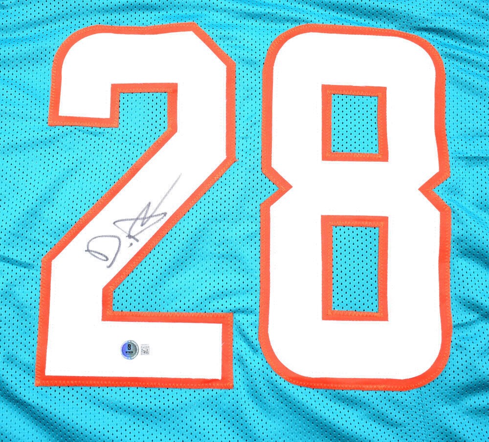 De'von Achane Autographed Teal Custom Jersey