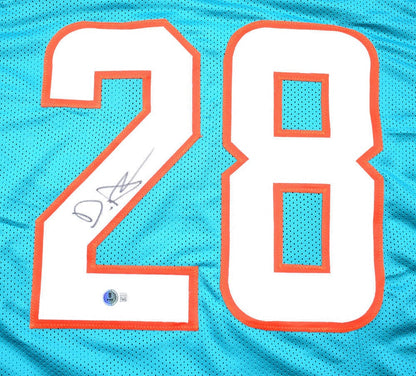 De'von Achane Autographed Teal Custom Jersey
