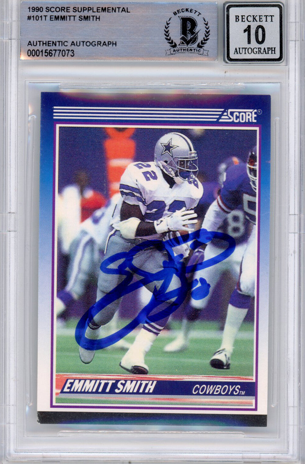 Emmitt Smith Signed 1990 Score Supplemental #101 Card BAS Grade 10
