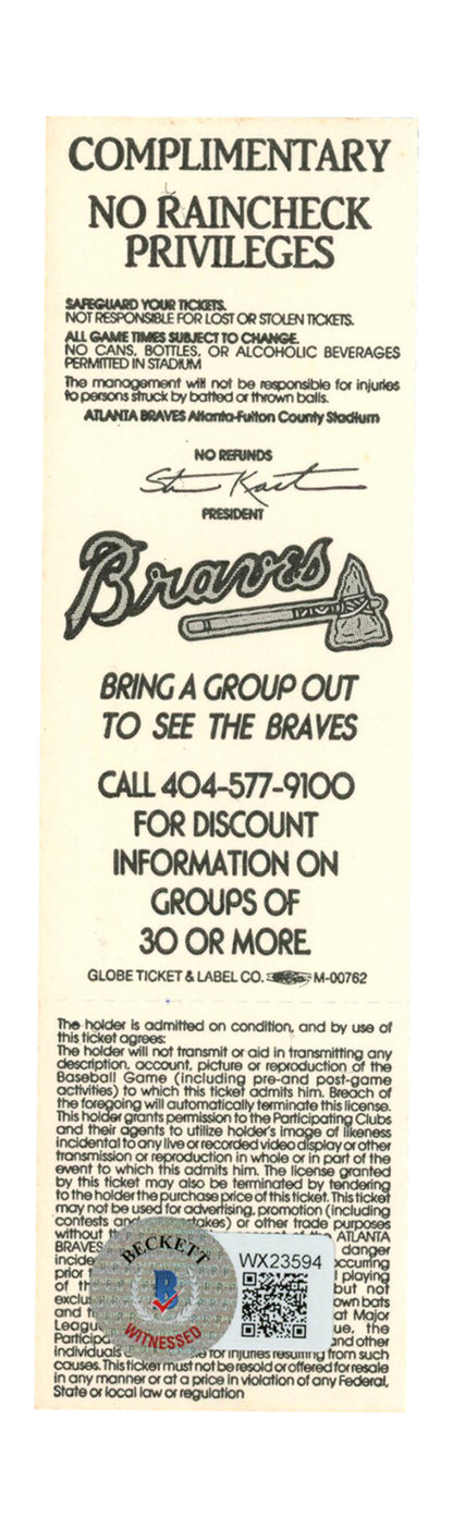 Deion Sanders Autographed Atlanta Braves Full Ticket (5/4/1991 vs Cubs) BAS