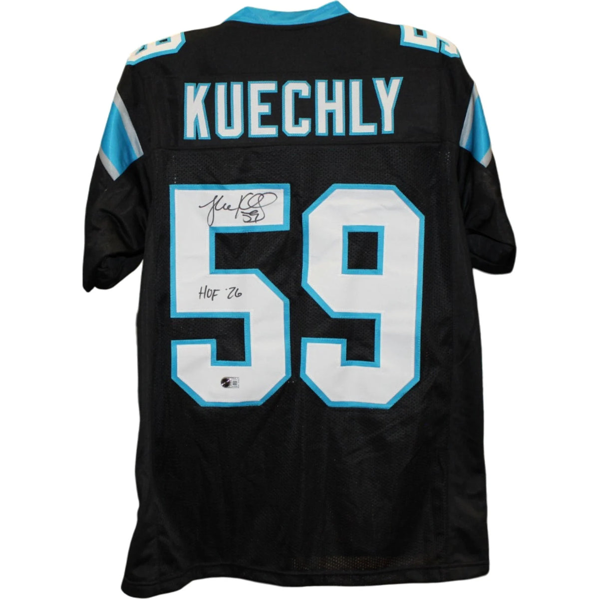 Luke Kuechly Autographed Black Jersey with HOF Inscription