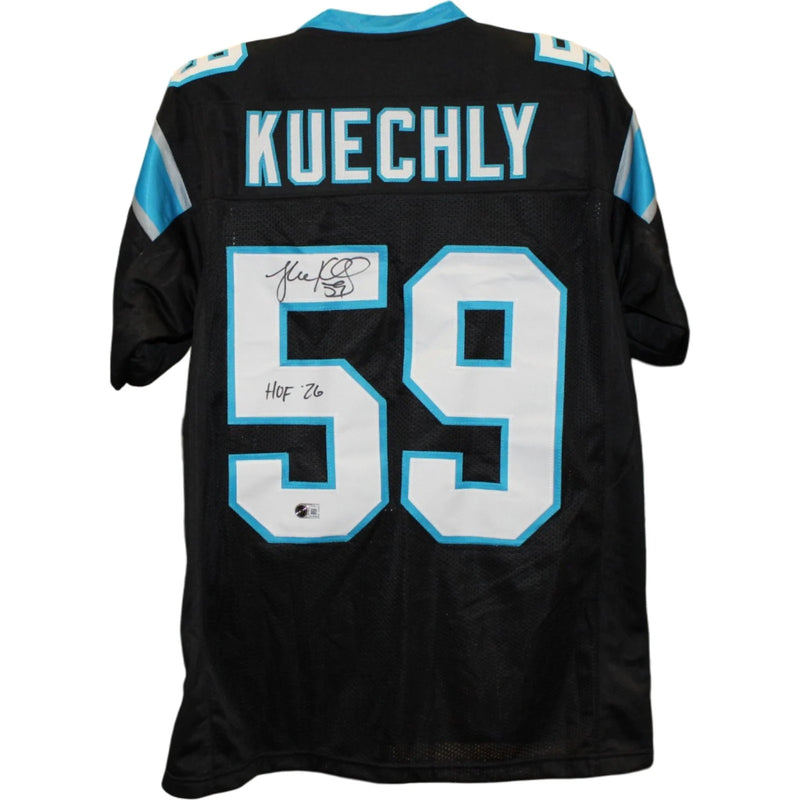 Luke Kuechly Autographed Black Jersey with HOF Inscription