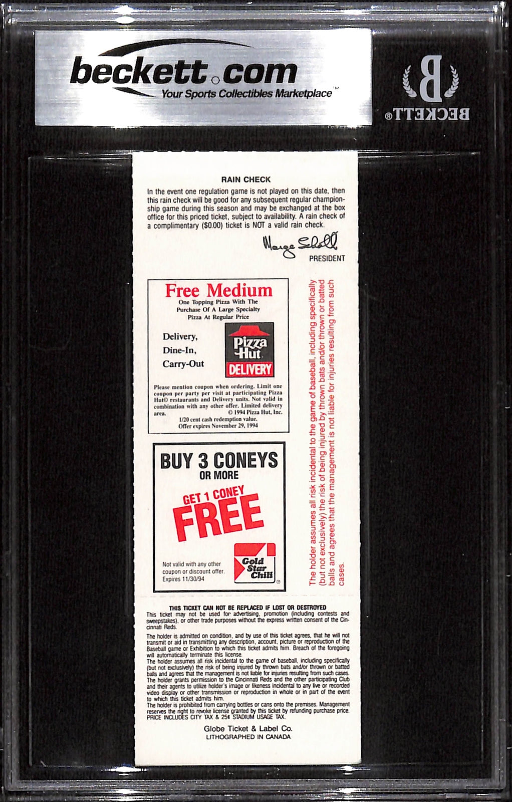 Deion Sanders Signed Cincinnati Reds 6/9/94 Ticket Stub - Beckett Slabbed 8