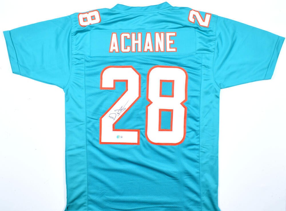 De'von Achane Autographed Teal Custom Jersey