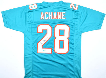 De'von Achane Autographed Teal Custom Jersey