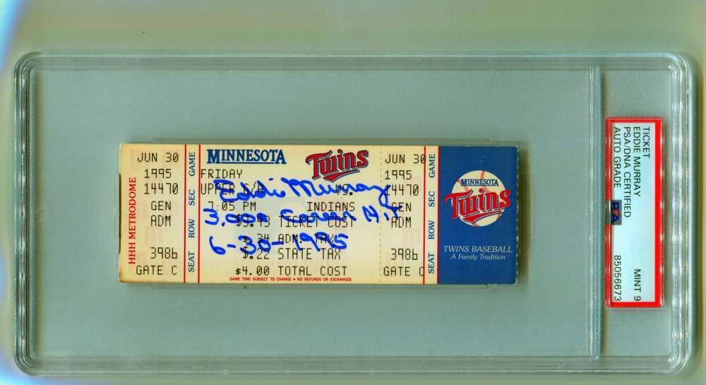 Eddie Murray Autographed 3000th Hit Game Ticket PSA 9 w/ Inscription