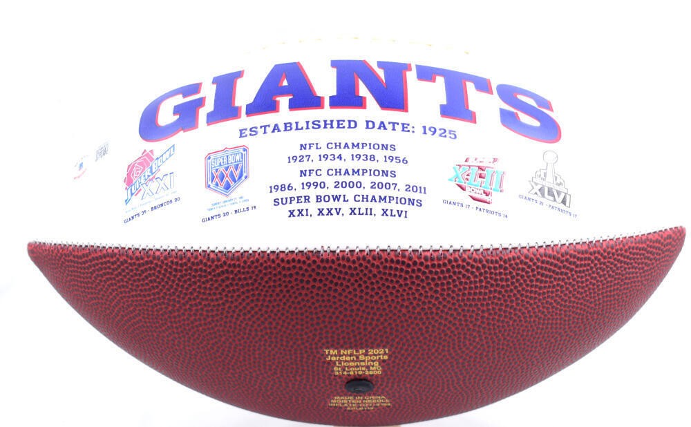 Phil Simms Signed New York Giants Logo Football with SB MVP Inscription