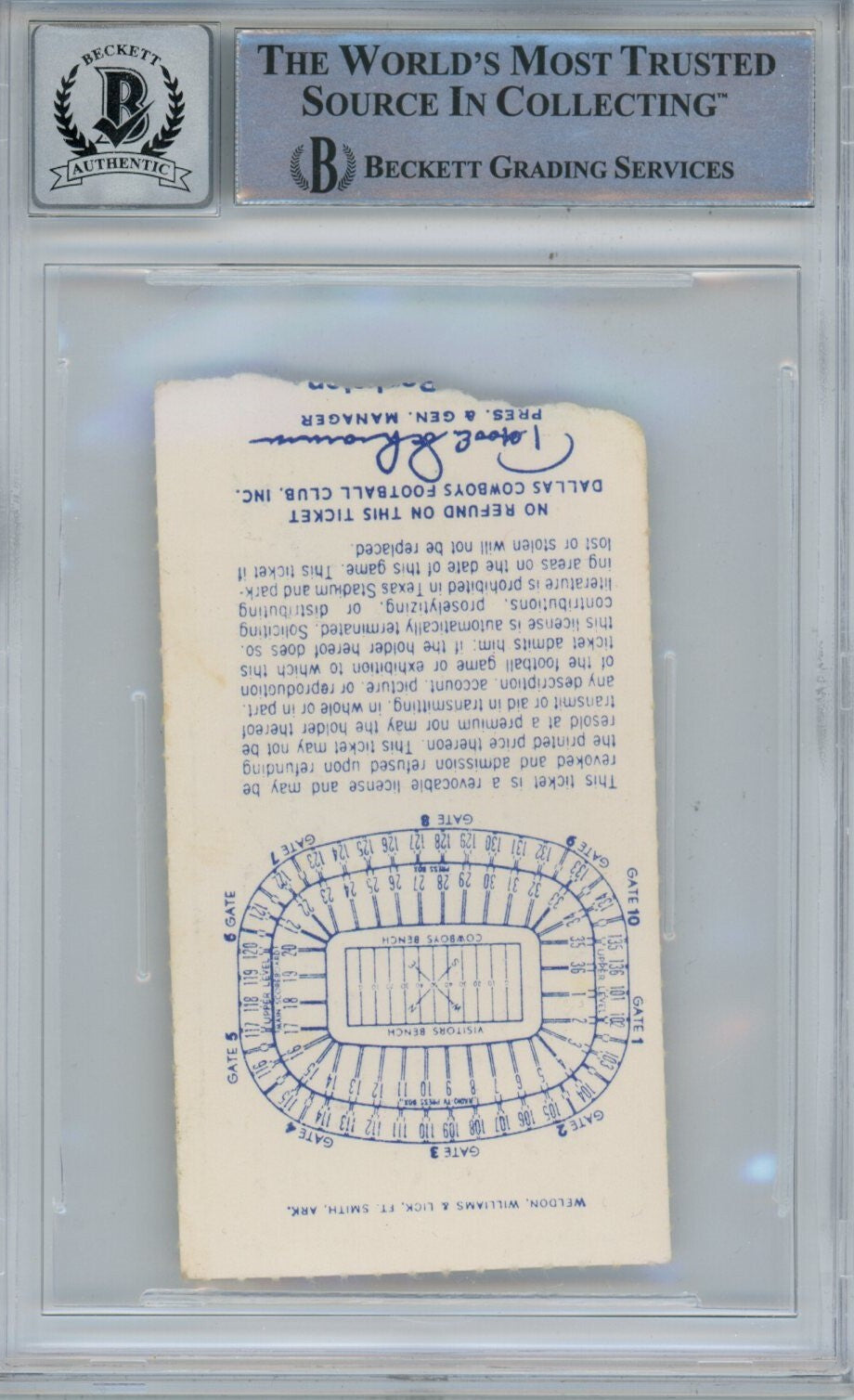 Tony Dorsett Signed 1981 Dallas Cowboys vs. Redskins Ticket Stub Beckett