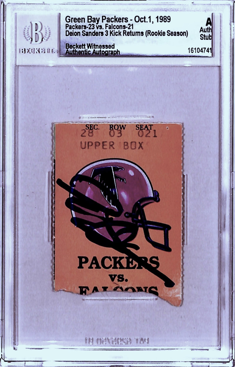 Deion Sanders Signed Atlanta Falcons Ticket Stub 10/01/89 Beckett Slab