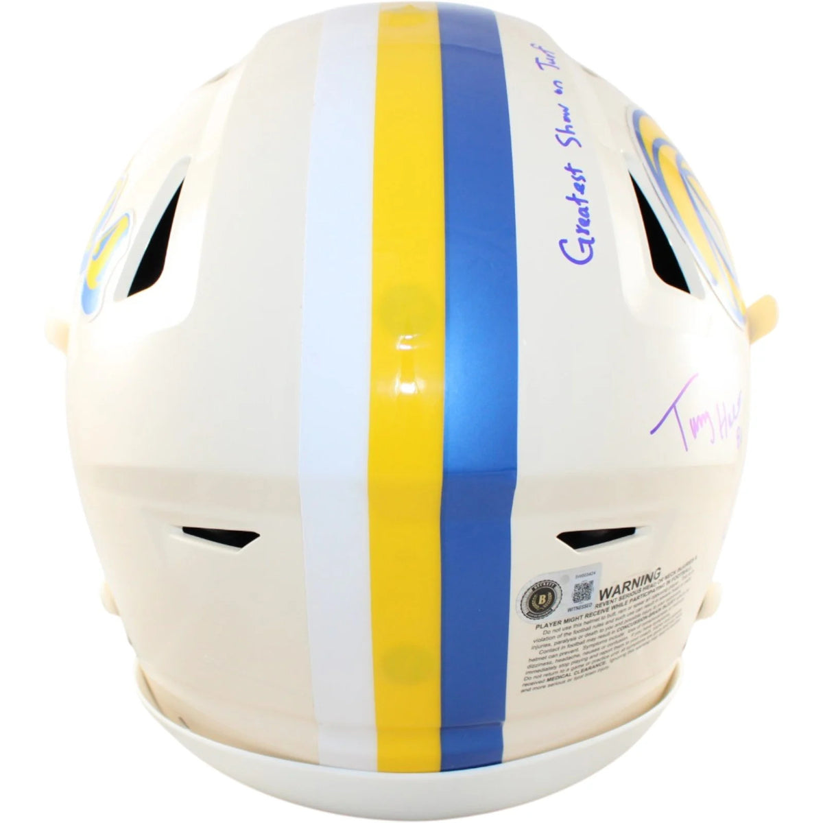 Kurt Warner, Torry Holt, Marshall Faulk, & Isaac Bruce Signed Rams Retro Helmet