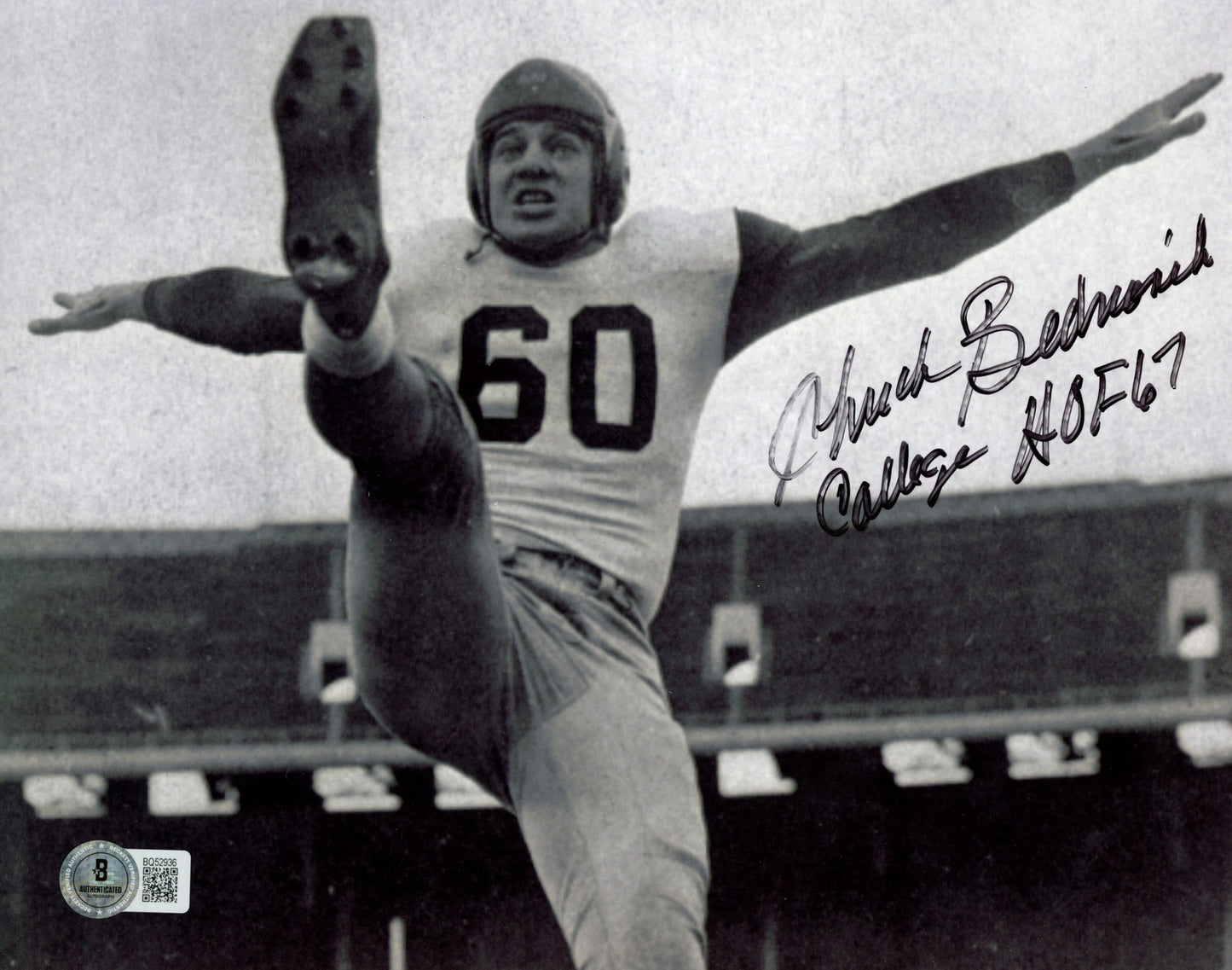 Chuck Bednarik Autographed Penn Quakers 8x10 Photo HOF Inscription